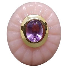 Gravur Oval Form natürlichen rosa Opal Oval Facettierter Amethyst Gelbgold