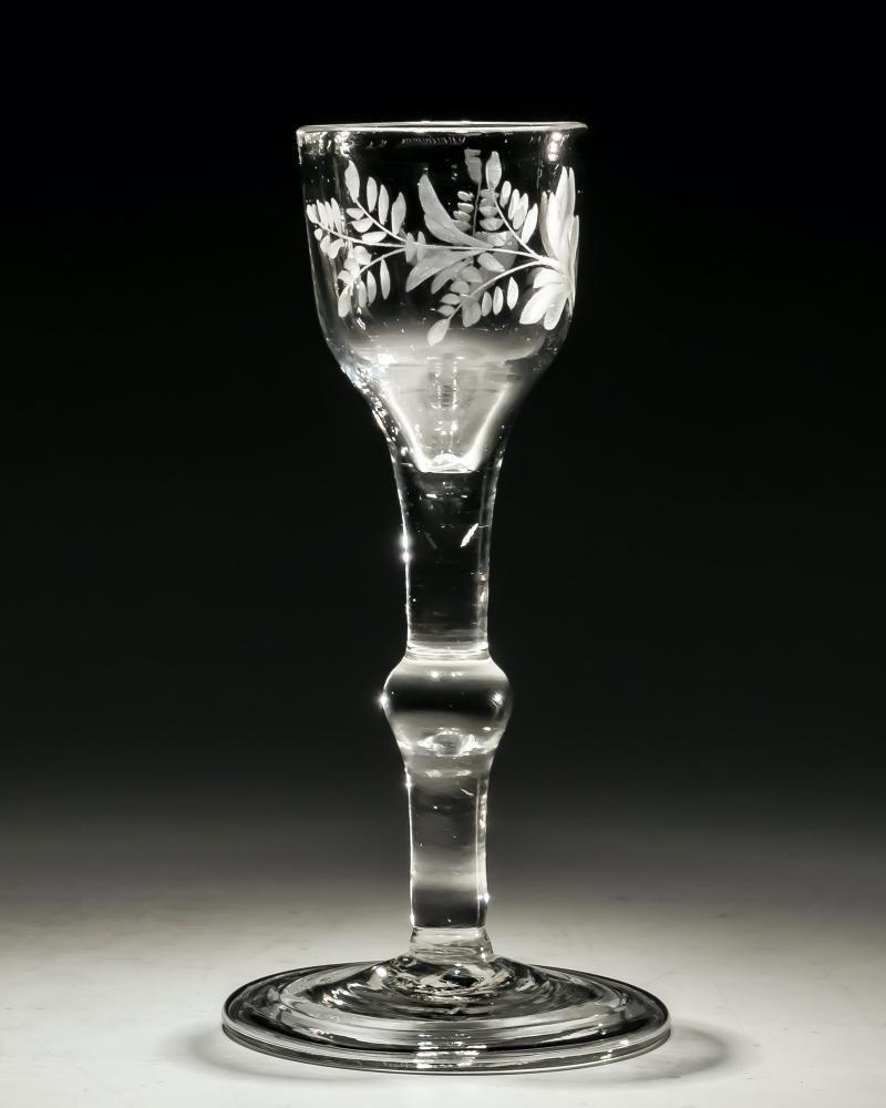 Mid-18th Century Engraved Plain Stem Wine Glass For Sale