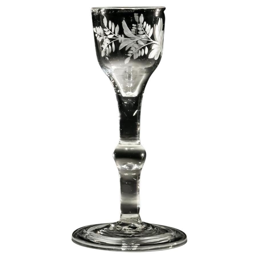 Engraved Plain Stem Wine Glass For Sale