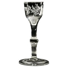 Antique Engraved Plain Stem Wine Glass