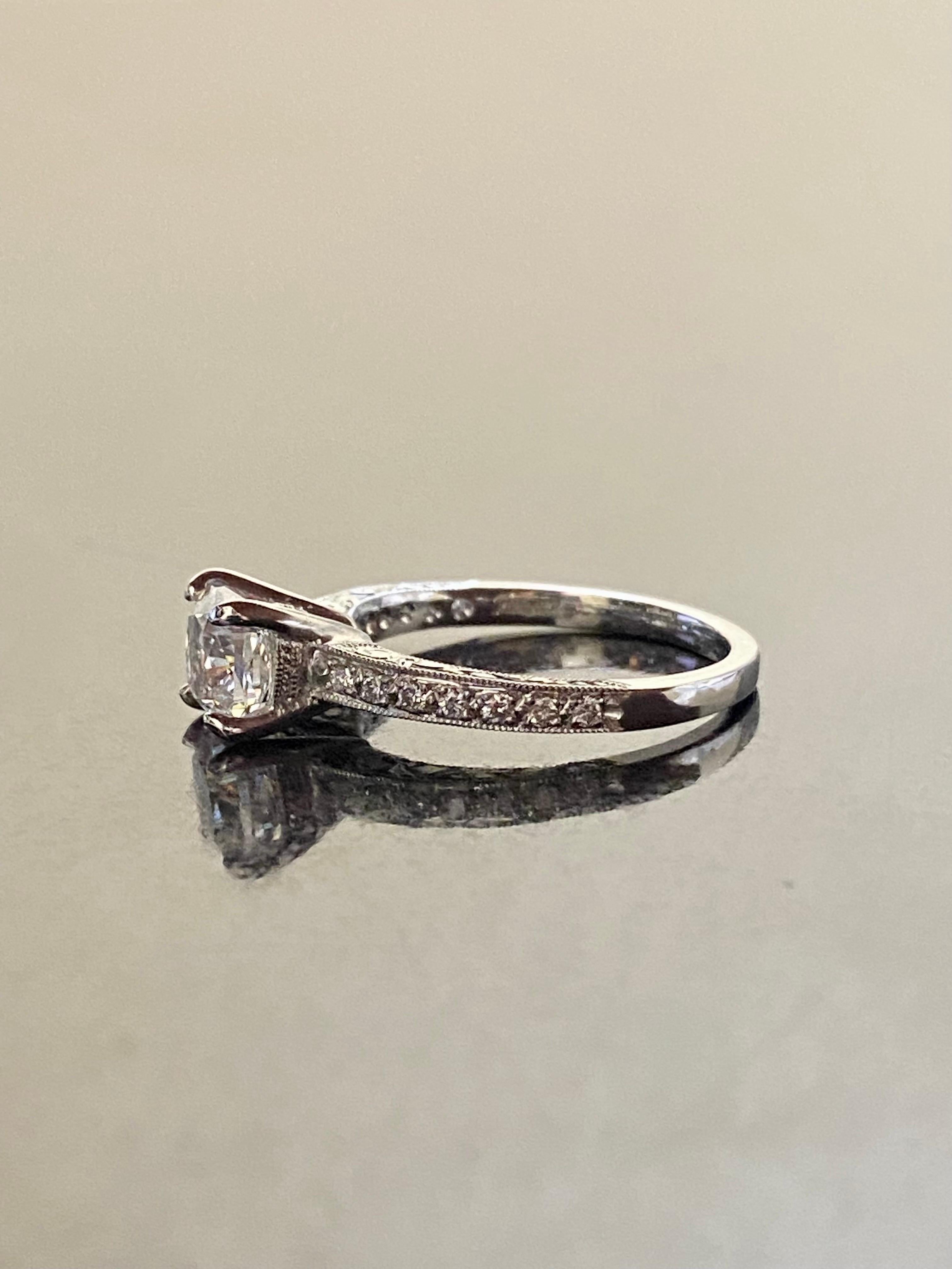 Engraved Platinum GIA Certified 1.20 Carat D Color SI1 Cushion Cut Diamond Ring For Sale 5
