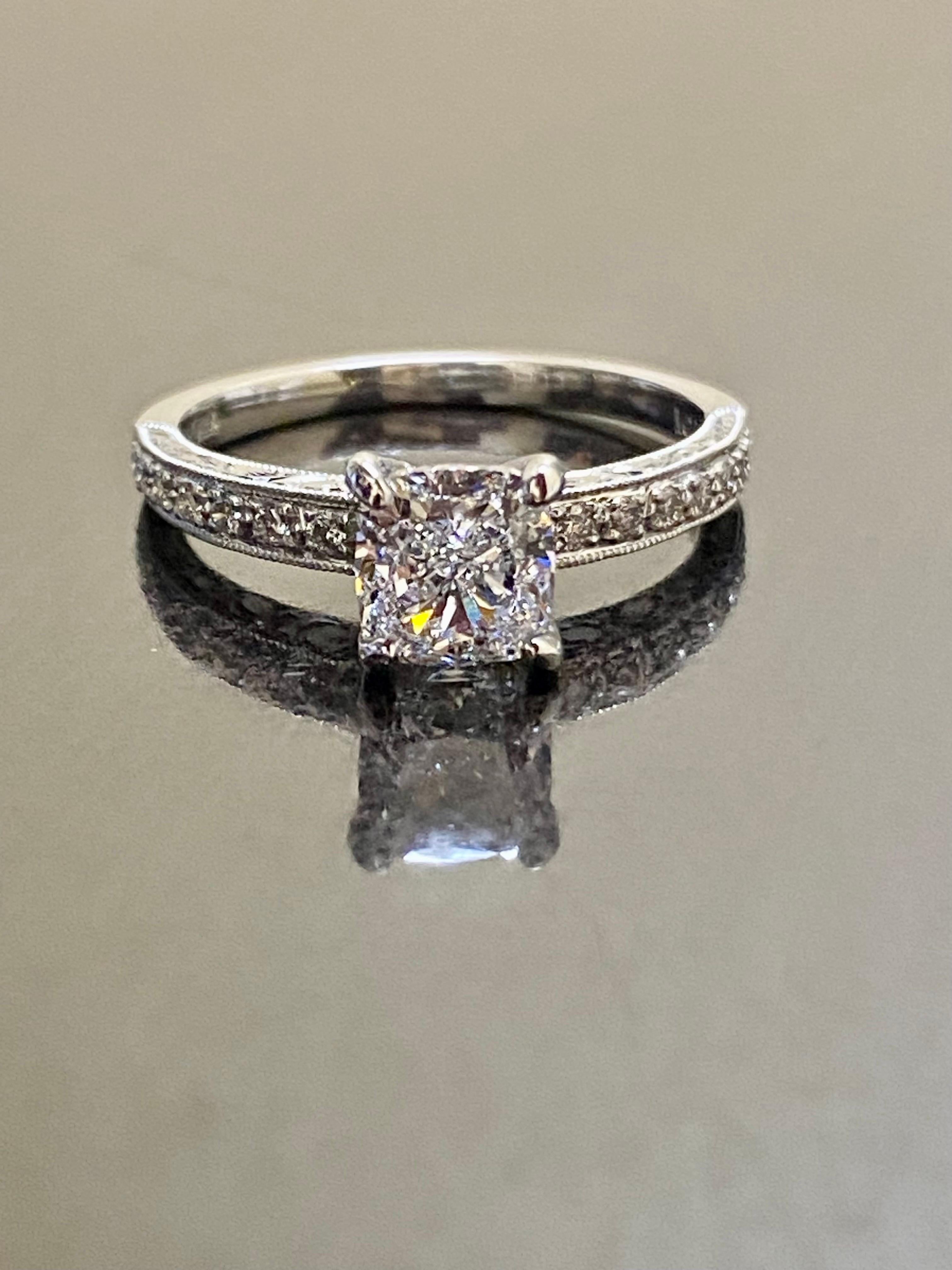 Art Deco Engraved Platinum GIA Certified 1.20 Carat D Color SI1 Cushion Cut Diamond Ring For Sale