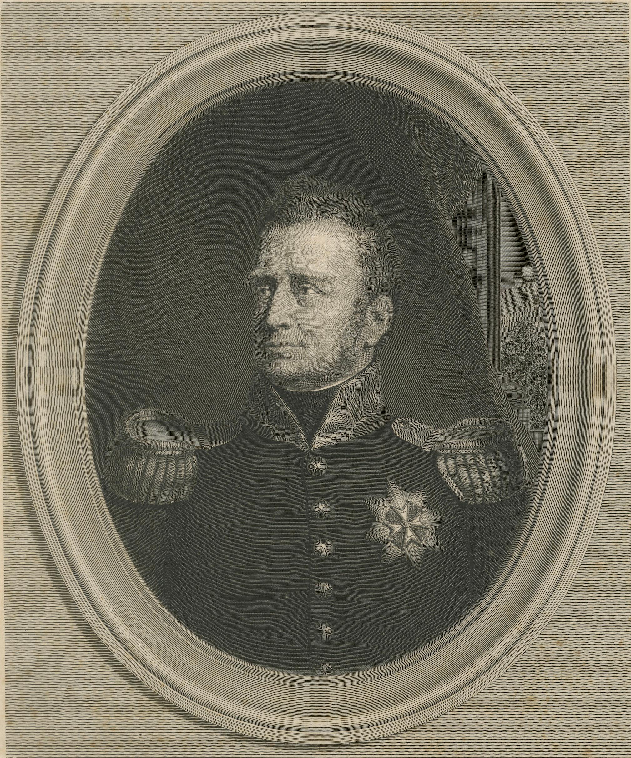 Retrato grabado del rey Guillermo I de Holanda según J.W. Williams Pieneman, por B. Taurel

Descripción:
Se trata de un retrato grabado del siglo XIX muy detallado del rey Guillermo I de Holanda (Willem Frederik, 1772-1843), que reinó como primer