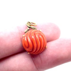 Engraved Round Cabochon Coral Pendant