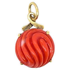 Engraved Round Cabochon Coral Pendant