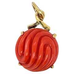 Engraved Round Cabochon Coral Pendant