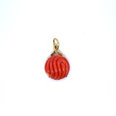 Engraved Round Cabochon Coral Pendant