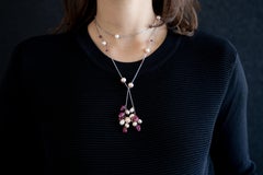 Engraved Rubies and Pearls on a Long White Gold Chain by Marion Jeantet