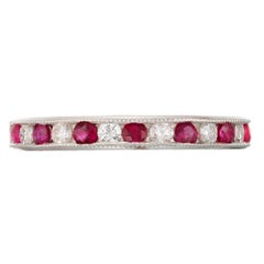 1.44 Carat Ruby Diamond Engraved Platinum Channel Band Ring