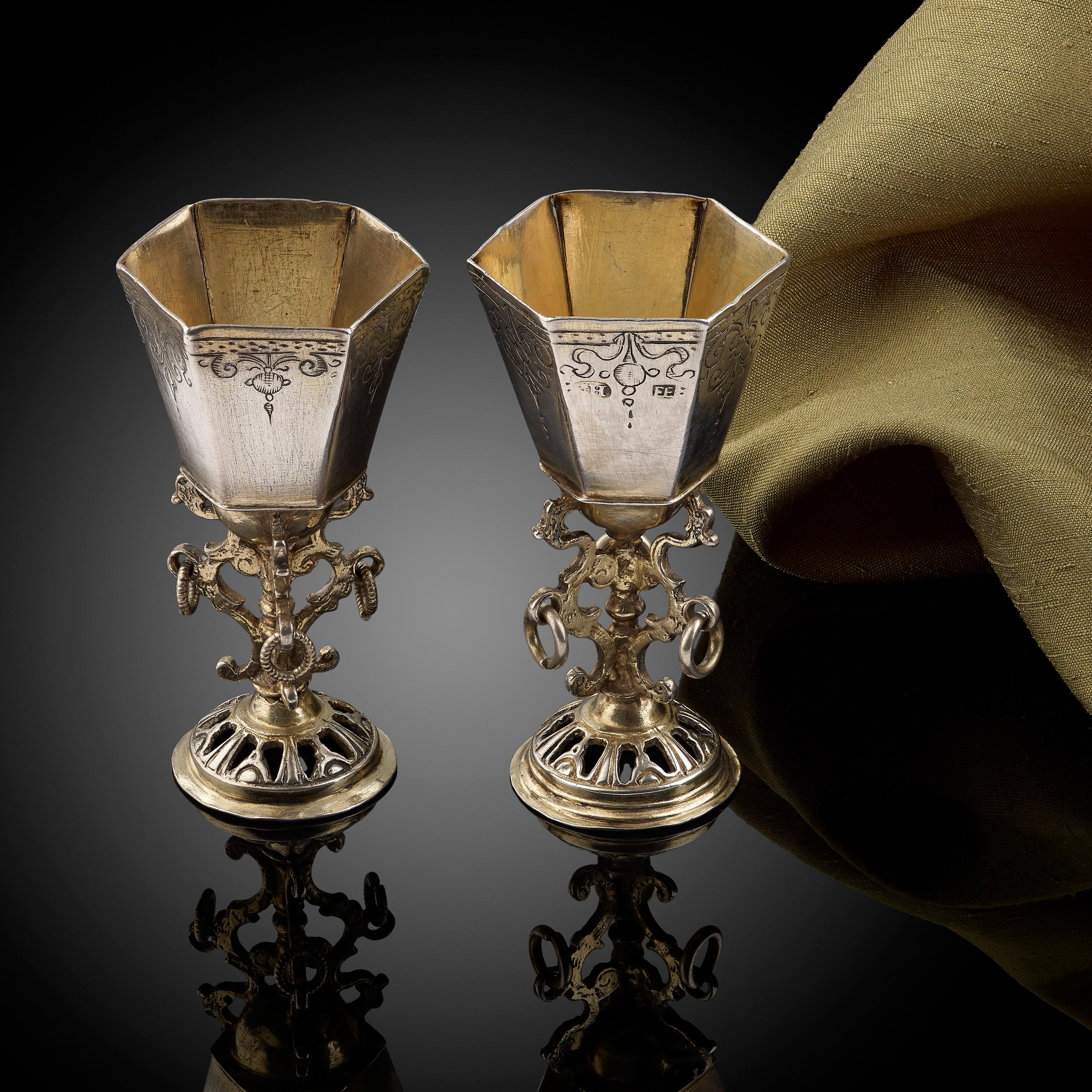 18th Century and Earlier Engraved Silver and Parcel-Gilt Cups, German, circa 1630