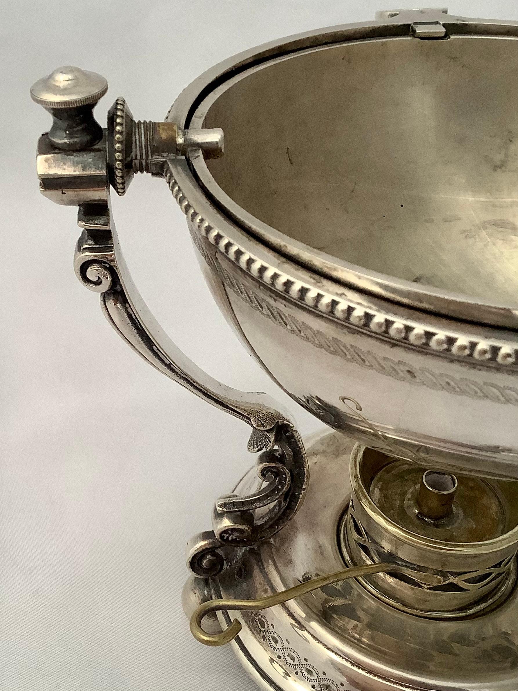 Victorian Engraved Silver Sauce Bowl W/ Warmer-Early 20th Century