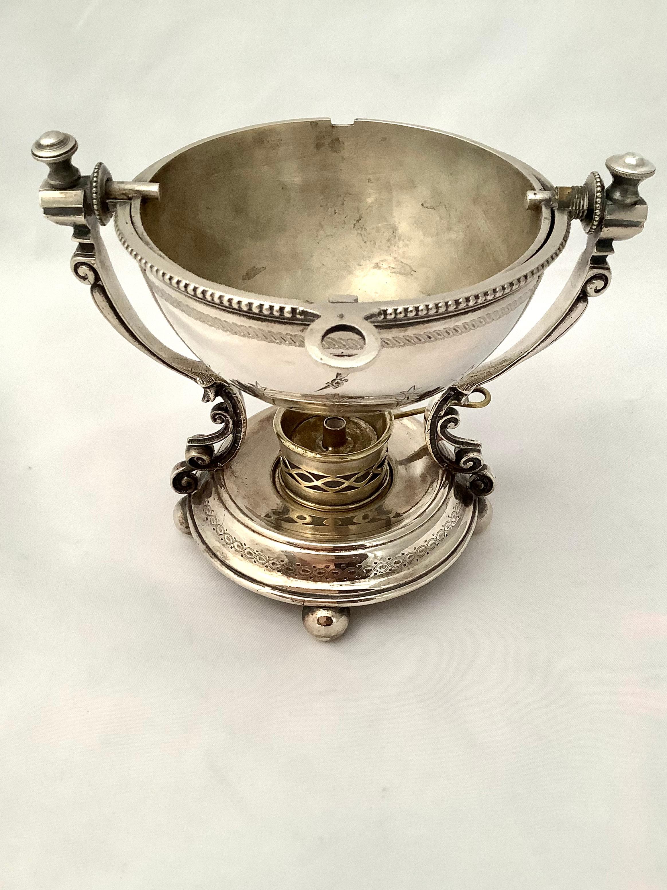 English Engraved Silver Sauce Bowl W/ Warmer-Early 20th Century