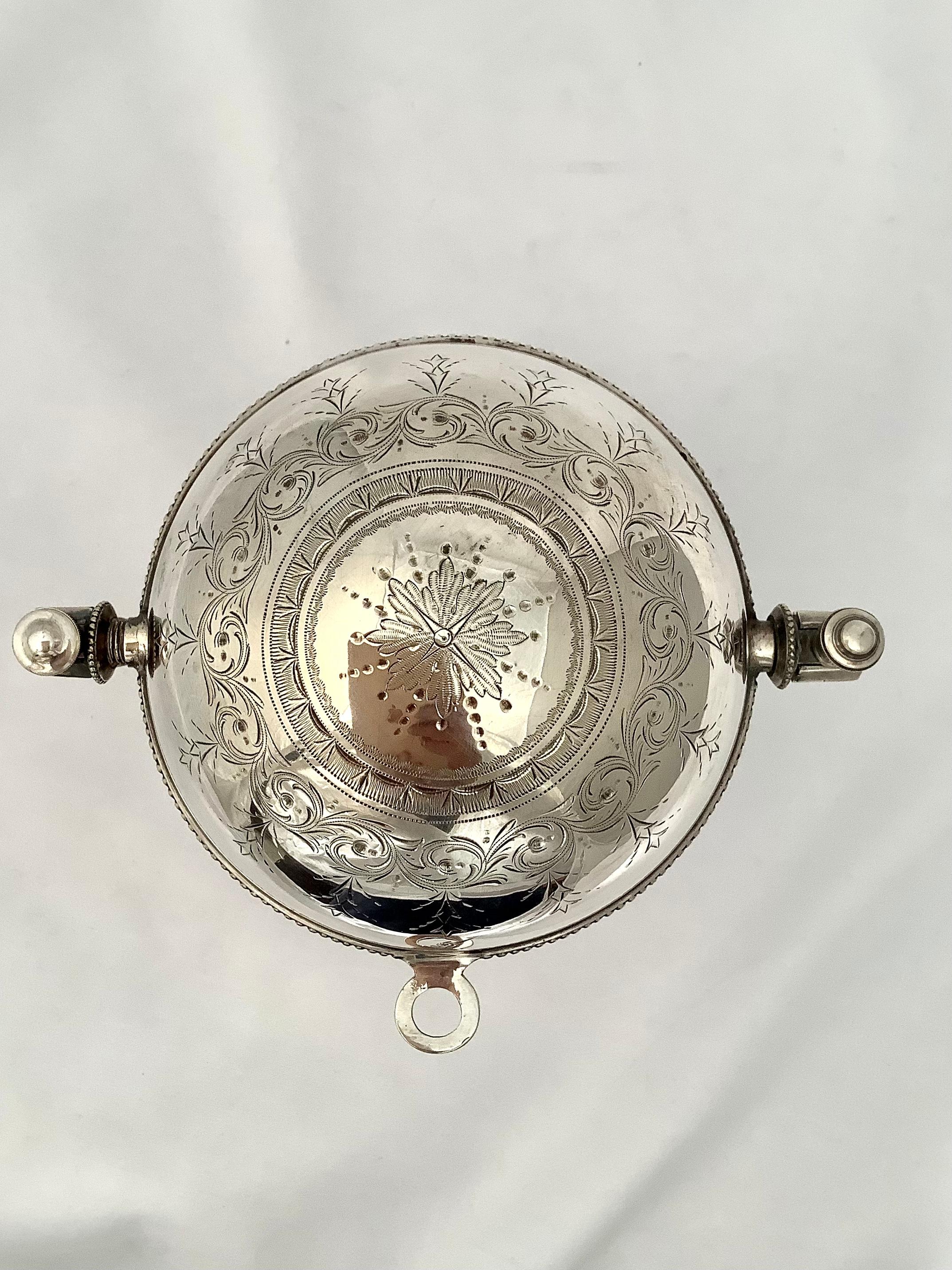 Engraved Silver Sauce Bowl W/ Warmer-Early 20th Century In Good Condition In Los Angeles, CA