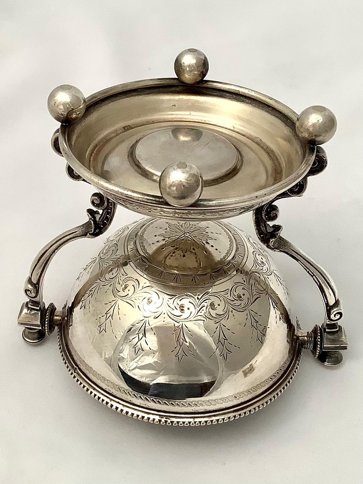 Silver Plate Engraved Silver Sauce Bowl W/ Warmer-Early 20th Century