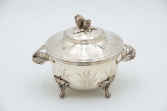 Engraved silver soup tureen
