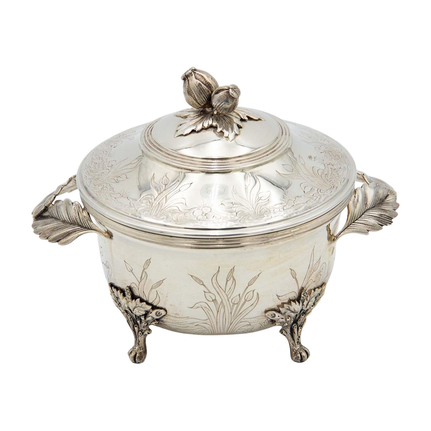 Engraved silver soup tureen