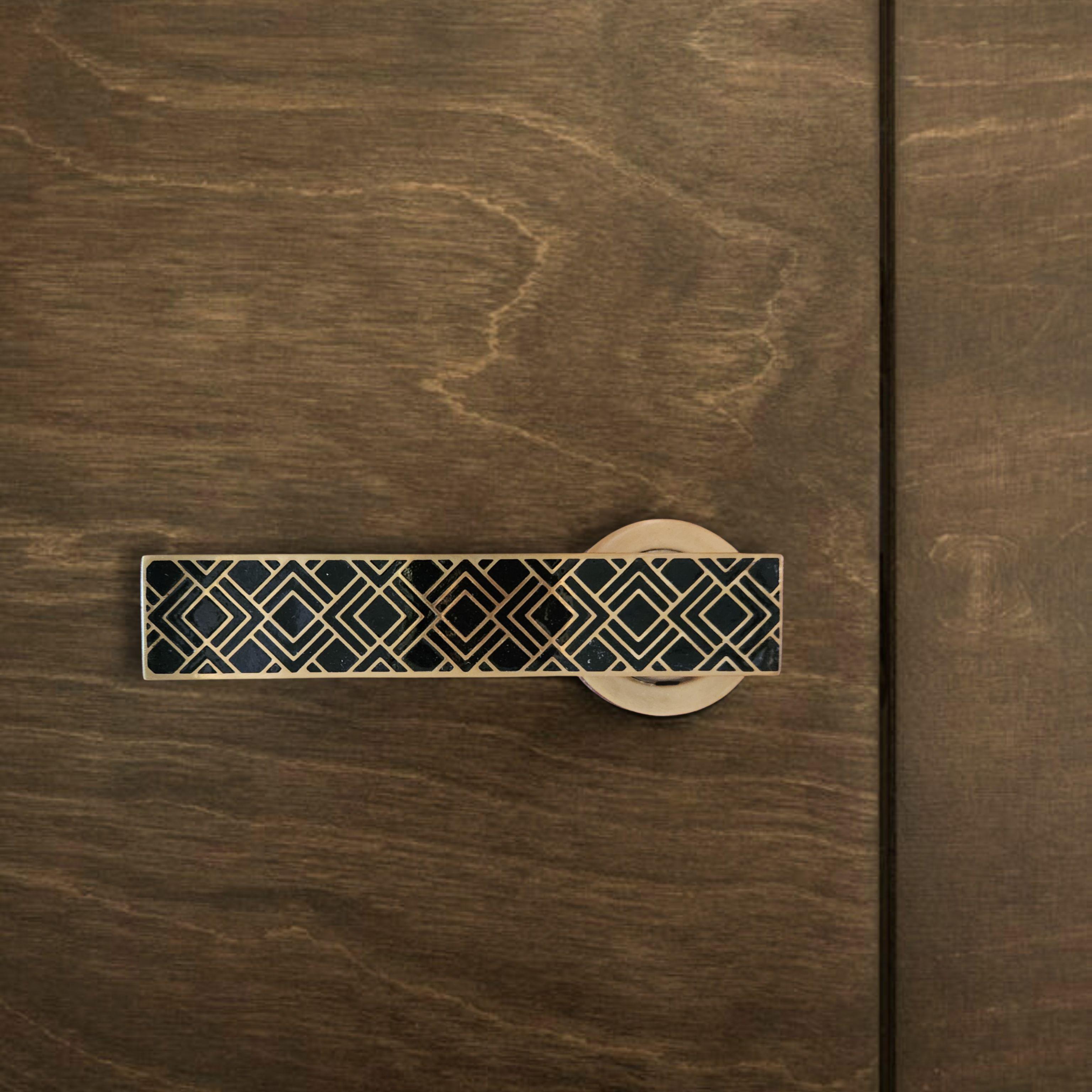 Forged Engraved solid brass door handle from Art Deco collection For Sale