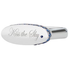 Engraved Sterling Silver and Blue Sapphire "Kiss the Sky" Signet Ring