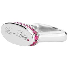 Engraved Sterling Silver and Pink Sapphires "Be a Lady." Signet Ring