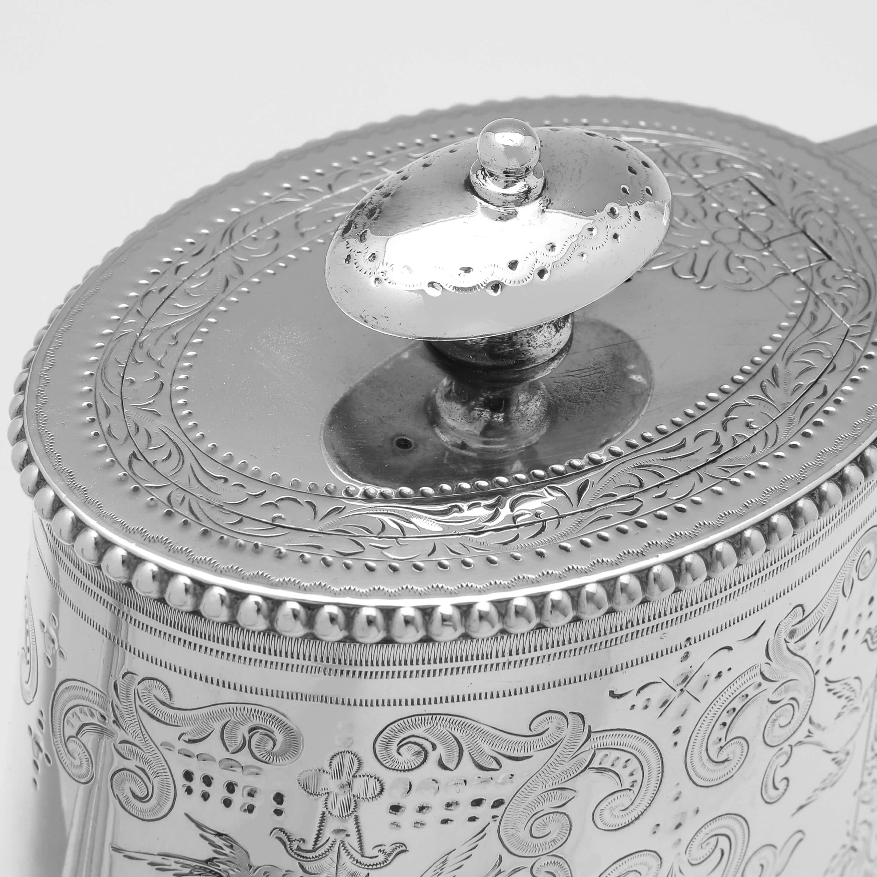 Engraved Victorian 'Can Shape' Sterling Silver Coffee Pot - London 1875 1
