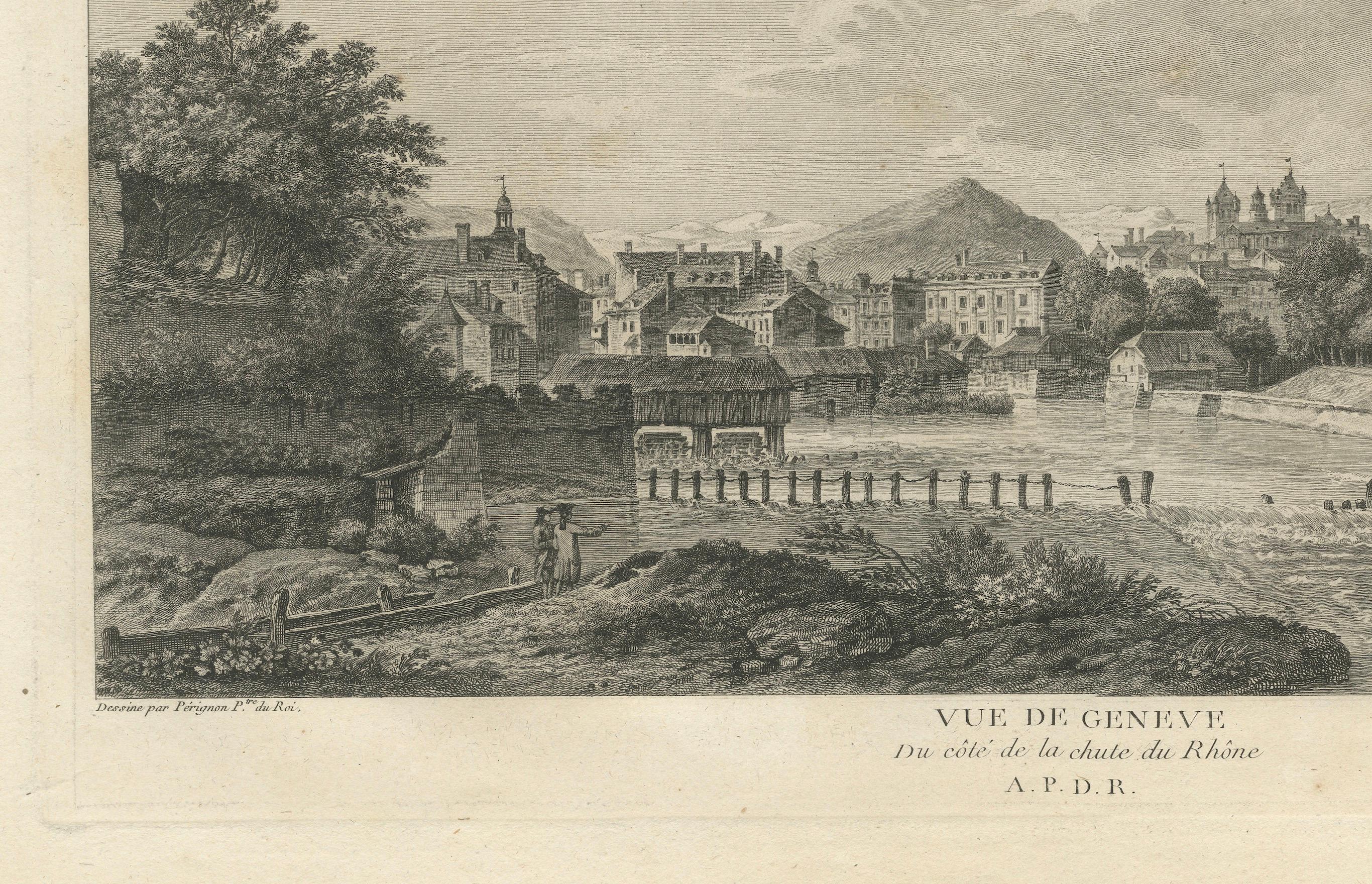 Late 18th Century Engraved View of Geneva from the Rhône River, Published in 1780 For Sale