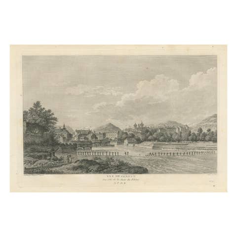 Engraved View of Geneva from the Rhône River, Published in 1780