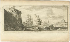 Engraved View of the Dardanelles with Fortifications and Ships, ca. 1680