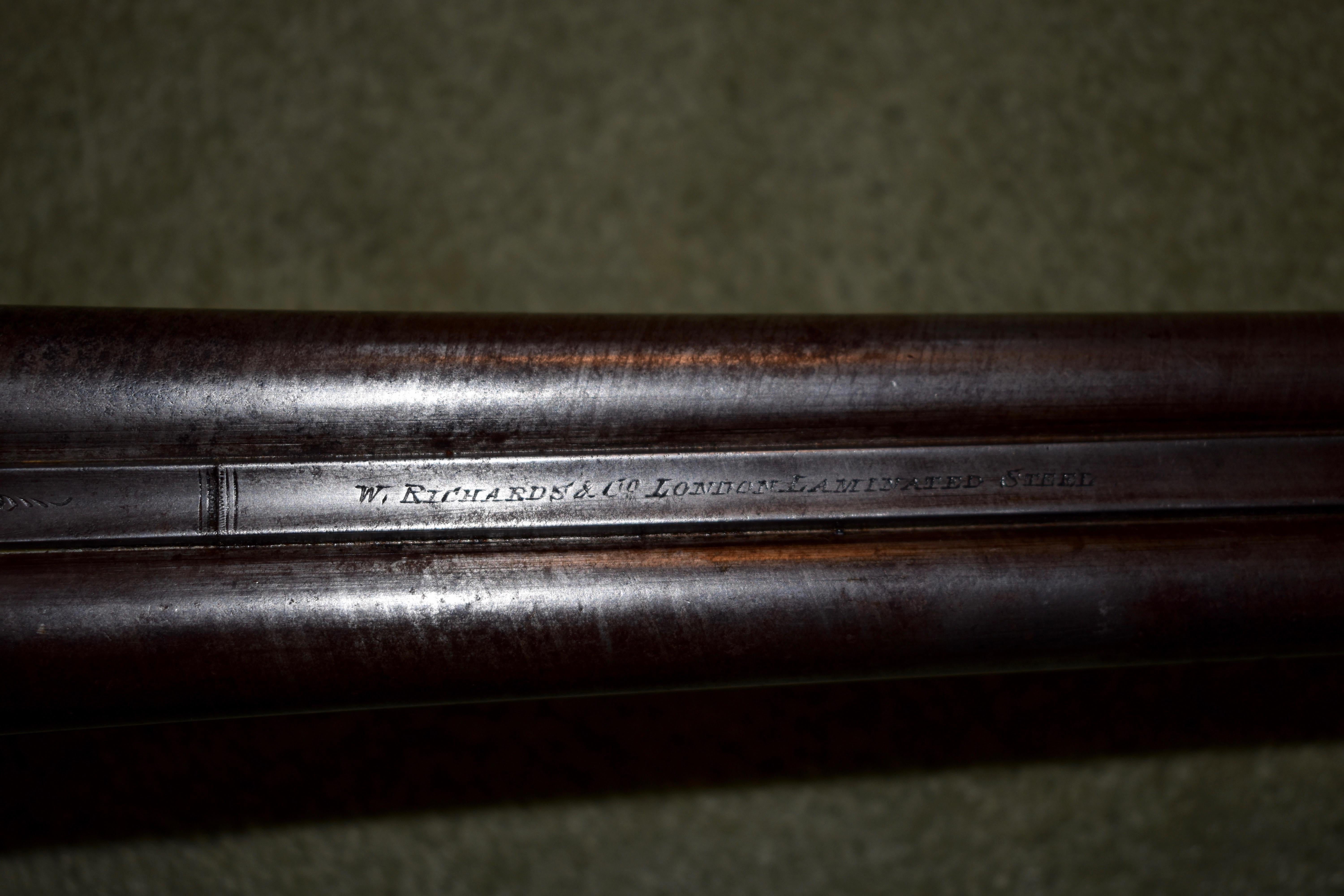 19th Century Engraved W. Richards & Co. Damascus Double Barrel Shotgun Pre 1899, London For Sale