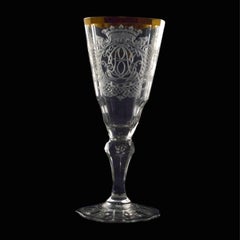 Engraved Warmbrunn wine glass with gilt rim. Silesia C1720.