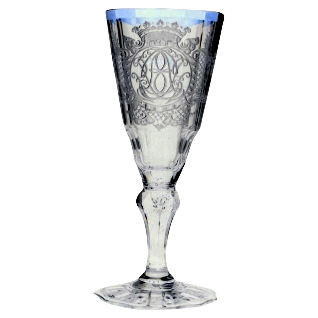 Engraved Warmbrunn wine glass with gilt rim. Silesia C1720. For Sale