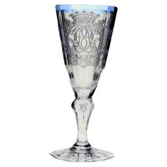 Used Engraved Warmbrunn wine glass with gilt rim. Silesia C1720.