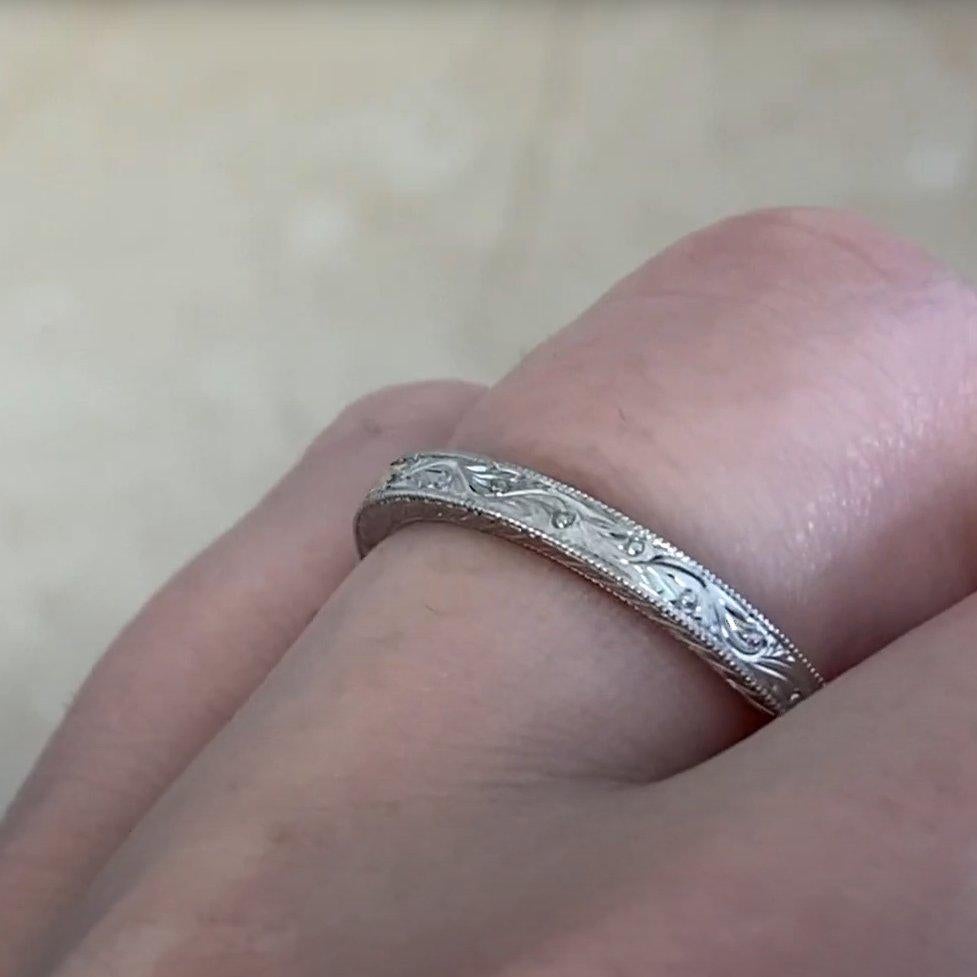 Art Deco Engraved Wedding Band, Platinum For Sale