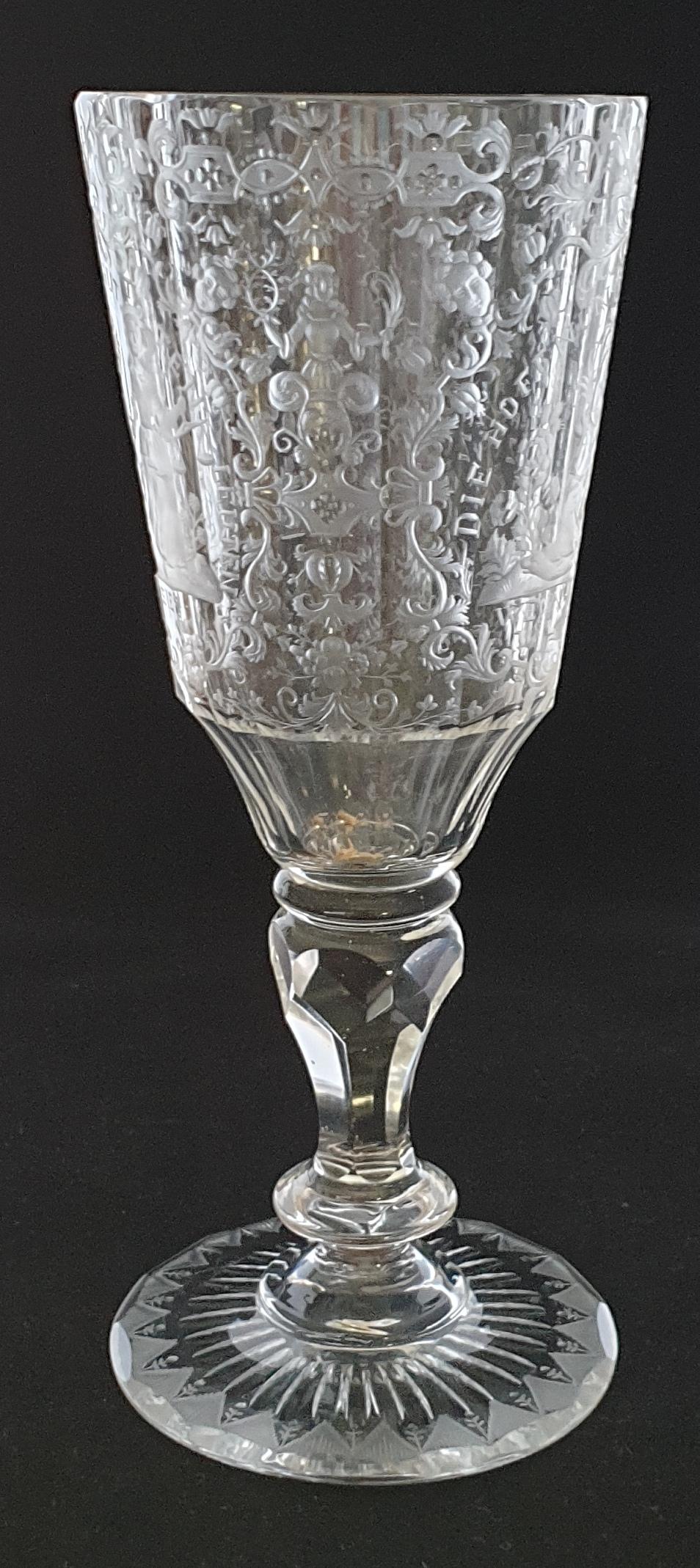 German Engraved Wine Glass, Silesia, circa 1740