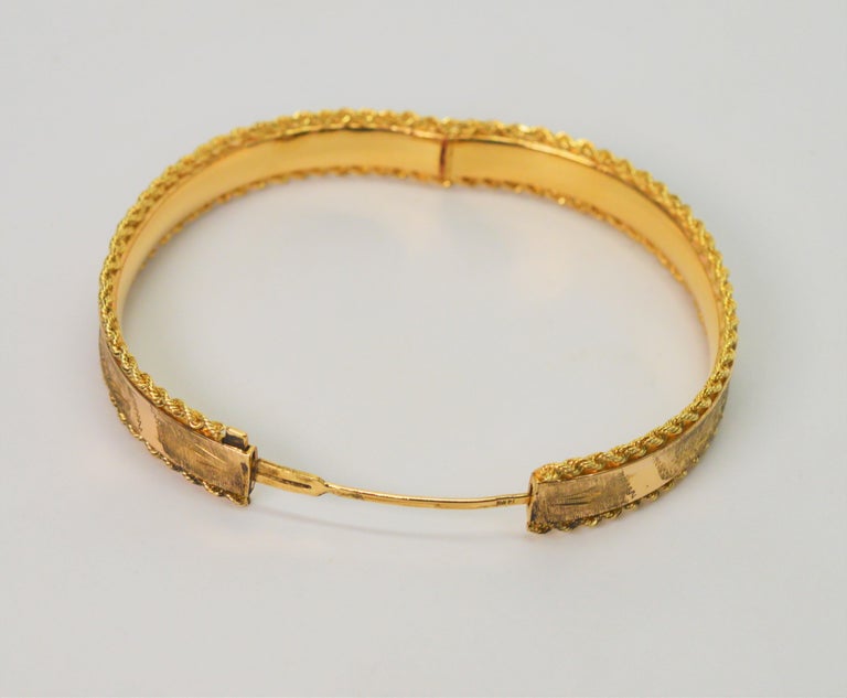 Engraved Yellow Gold Rope Bangle Bracelet at 1stDibs