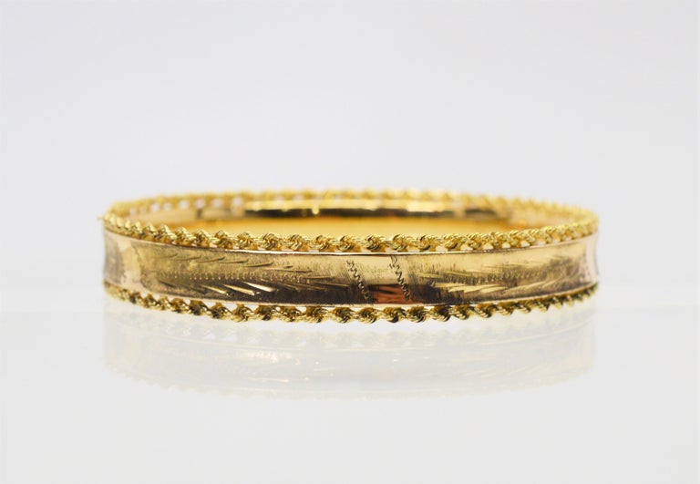 Engraved Yellow Gold Rope Bangle Bracelet at 1stDibs