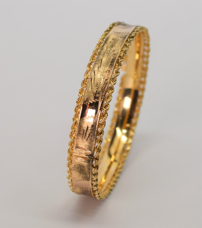 Engraved Yellow Gold Rope Bangle Bracelet at 1stDibs