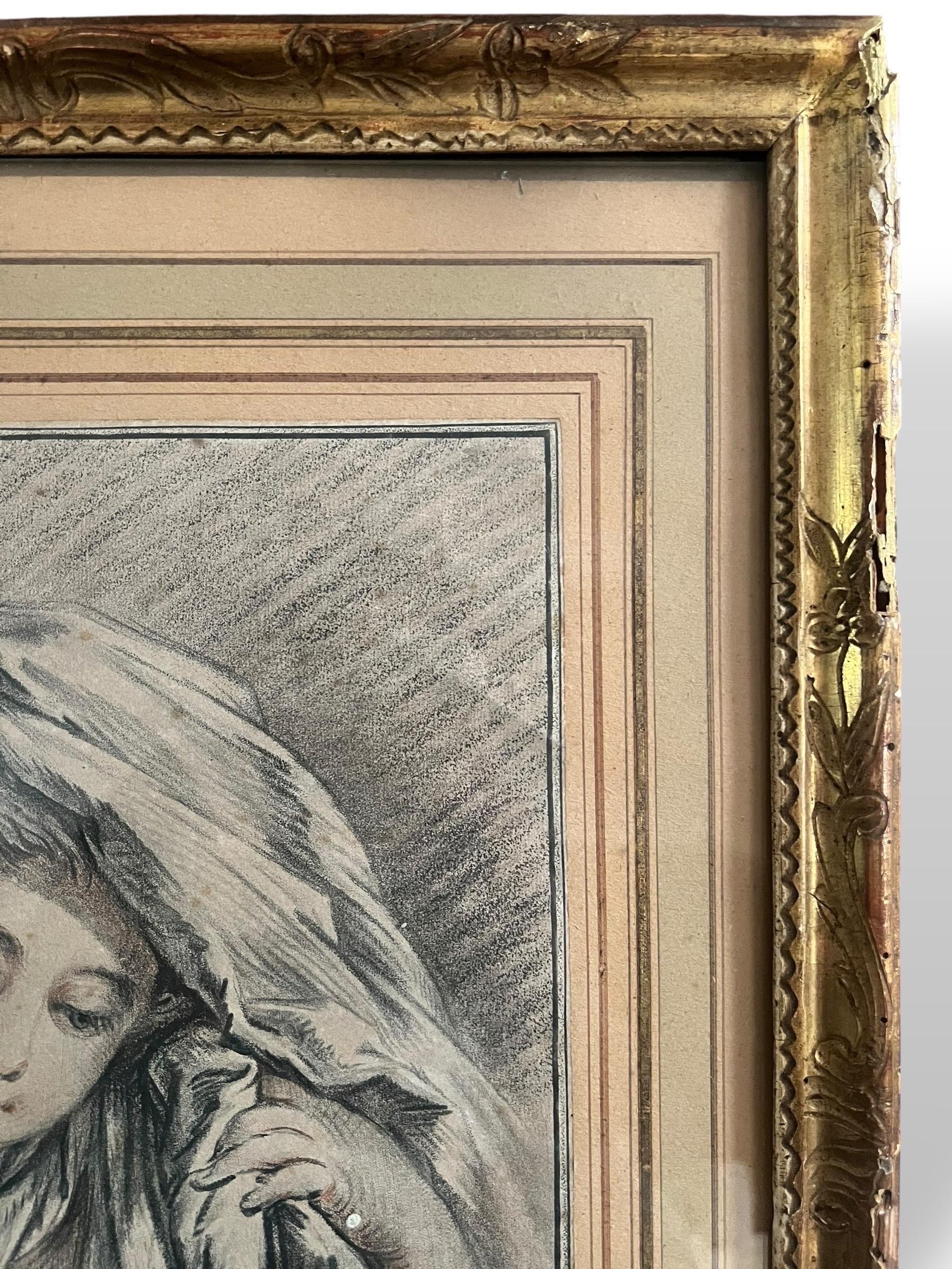 Kupferstich nach François Boucher - Junge Frau mit bedecktem Kopf- 18. Jahrhundert (Französisch) im Angebot