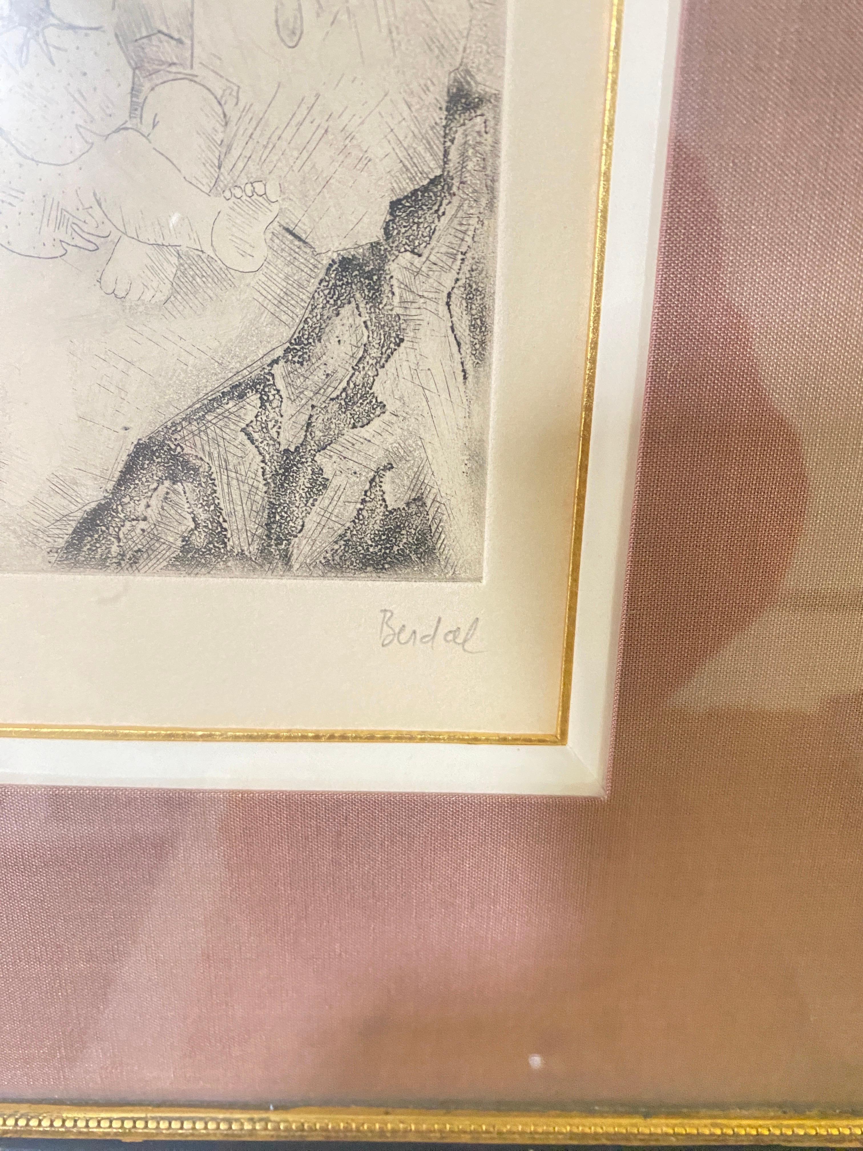 Grabado por  Alex Berdal firmado Francia Siglo XX una Mujer con un niño siglo XX en venta