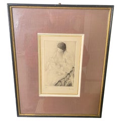Vintage Engraving by  Alex Berdal signed France 20th Century a Women with a child