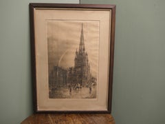 Engraving by artist Charles Bird of St. Mary Redcliffe Church in Bristol England