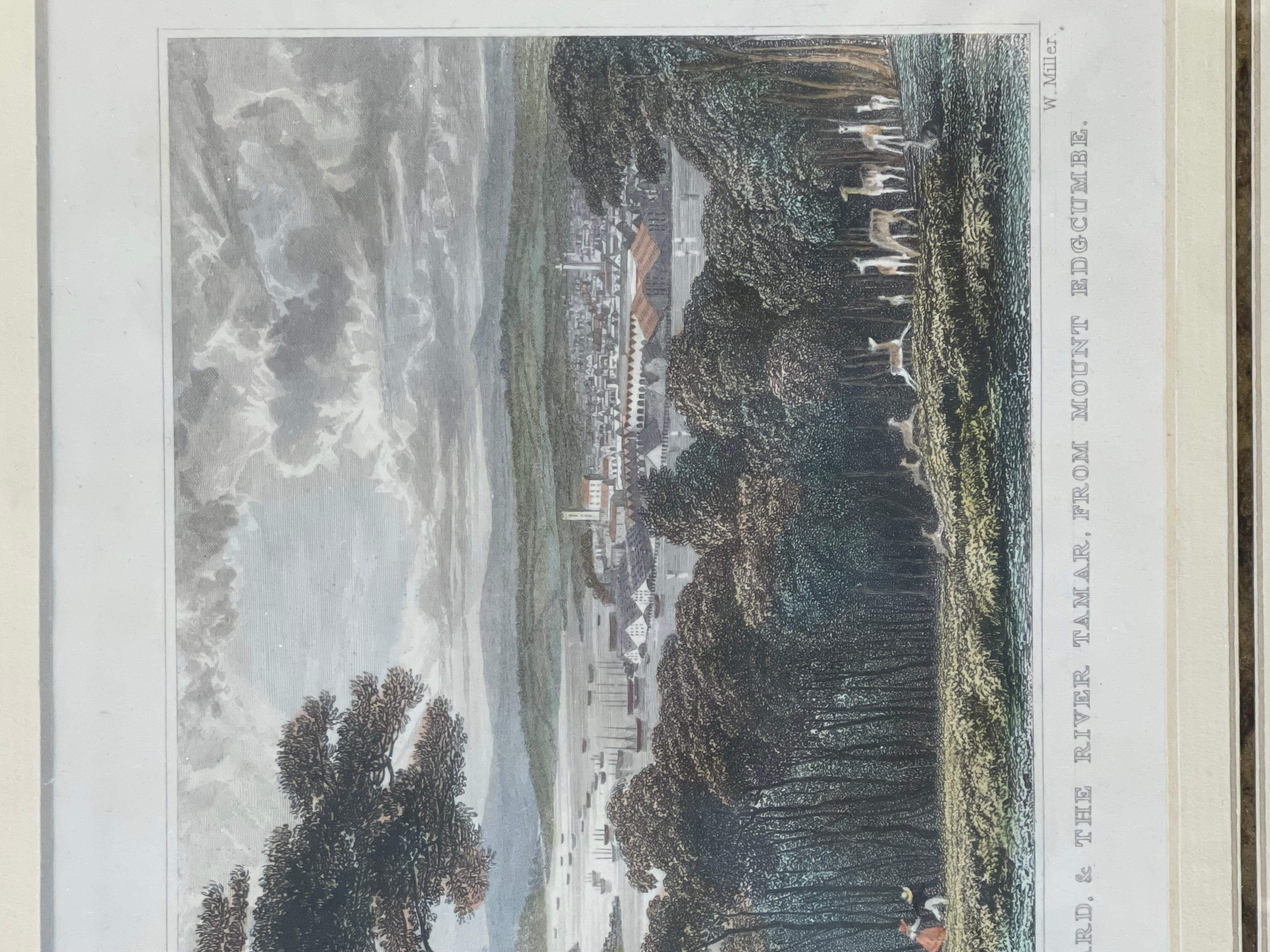 Gravur Devonport, Dockyard und der Fluss Tamar, von Mount Edgcumbe, um 1829 im Zustand „Gut“ im Angebot in Atlanta, GA