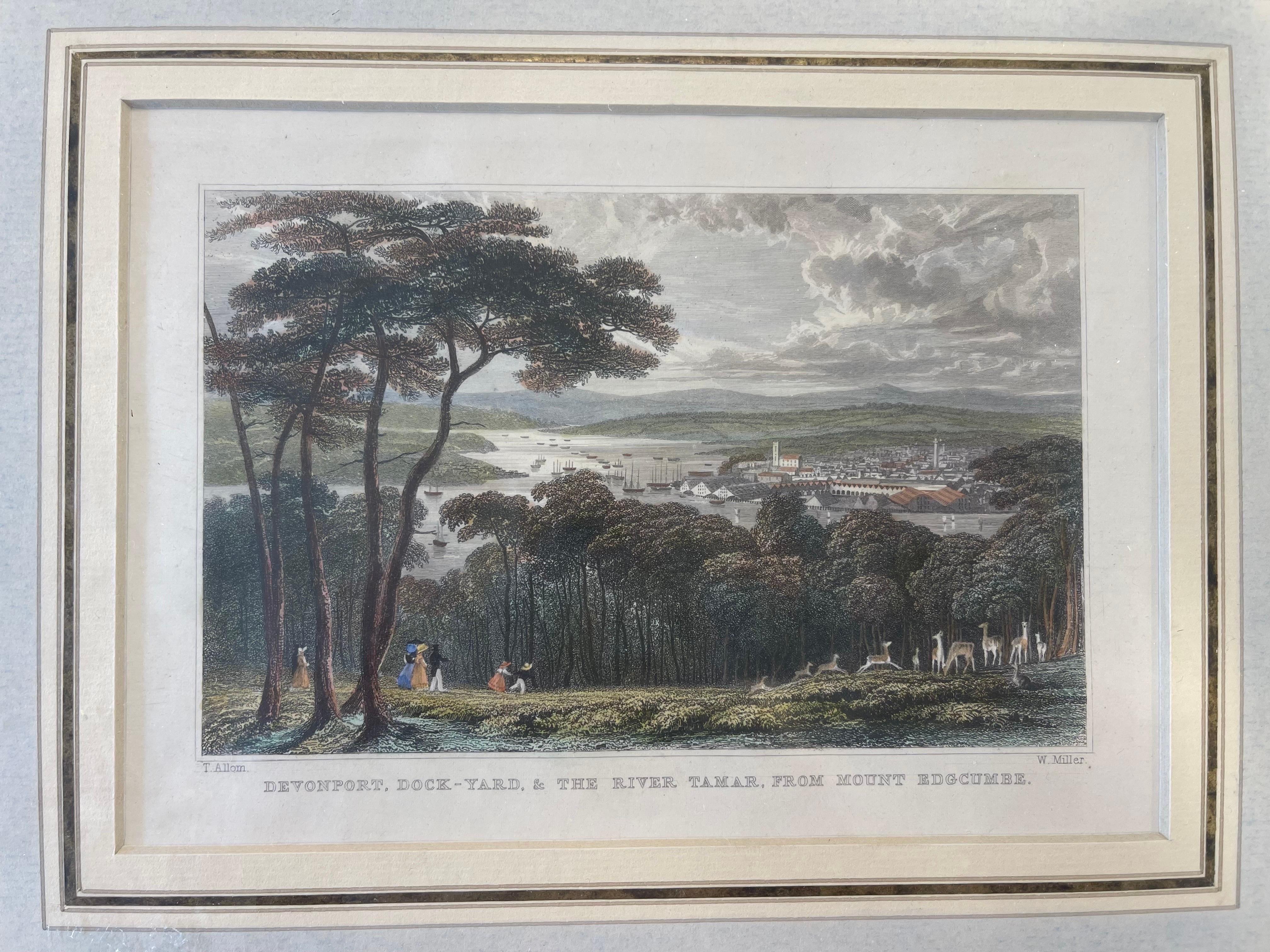 19th Century Engraving Devonport, Dockyard, and the River Tamar, From Mount Edgcumbe C 1829 For Sale