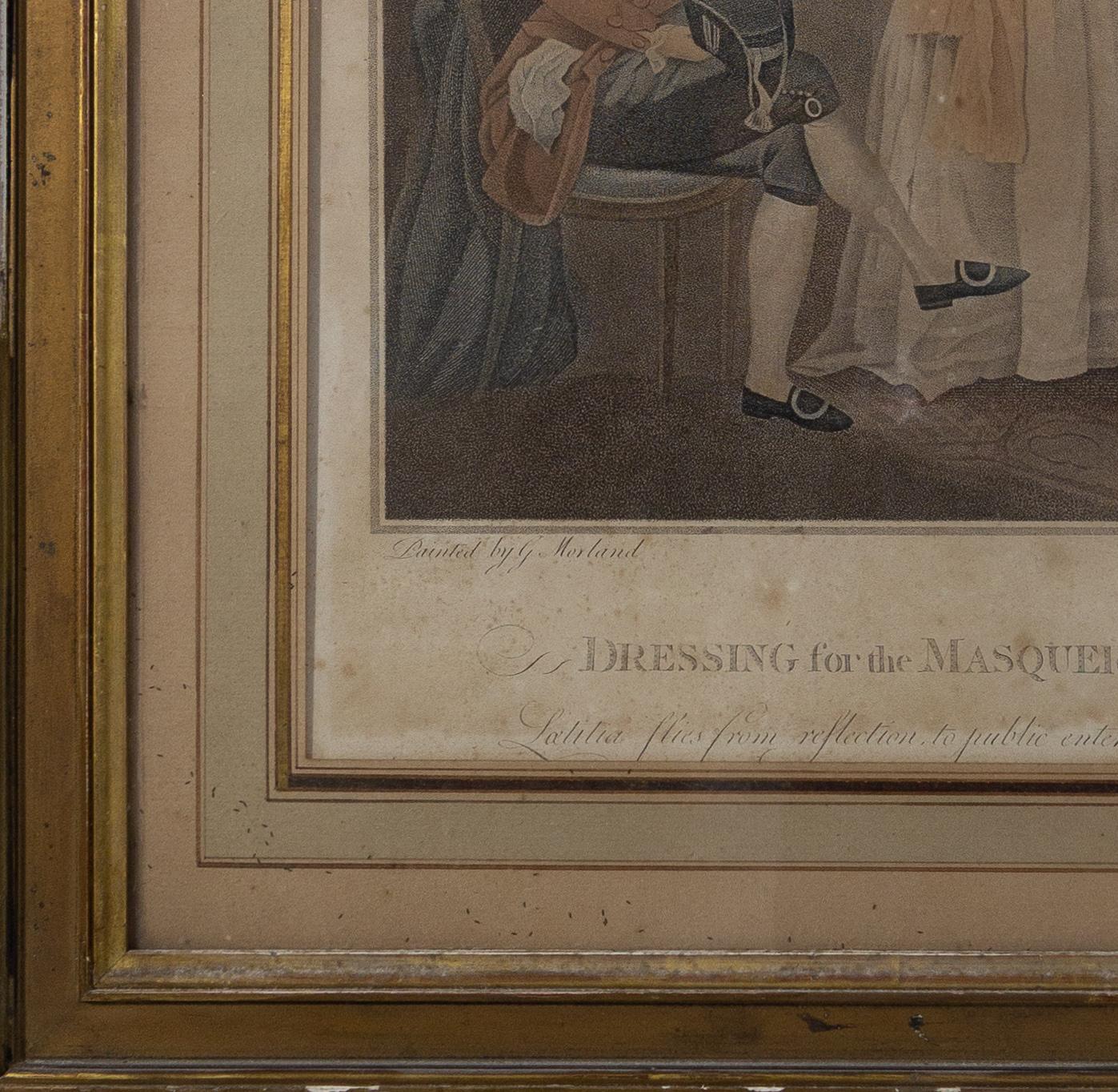  Gravur „Dressing For The Masquerade“ von Bartolozzi GEORGE MORLAND, spätes 18. Jahrhundert im Zustand „Gut“ im Angebot in Beuzevillette, FR