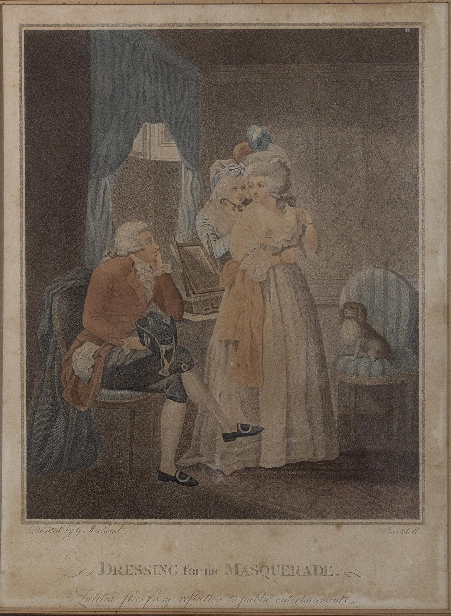  Gravur „Dressing For The Masquerade“ von Bartolozzi GEORGE MORLAND, spätes 18. Jahrhundert (Papier) im Angebot
