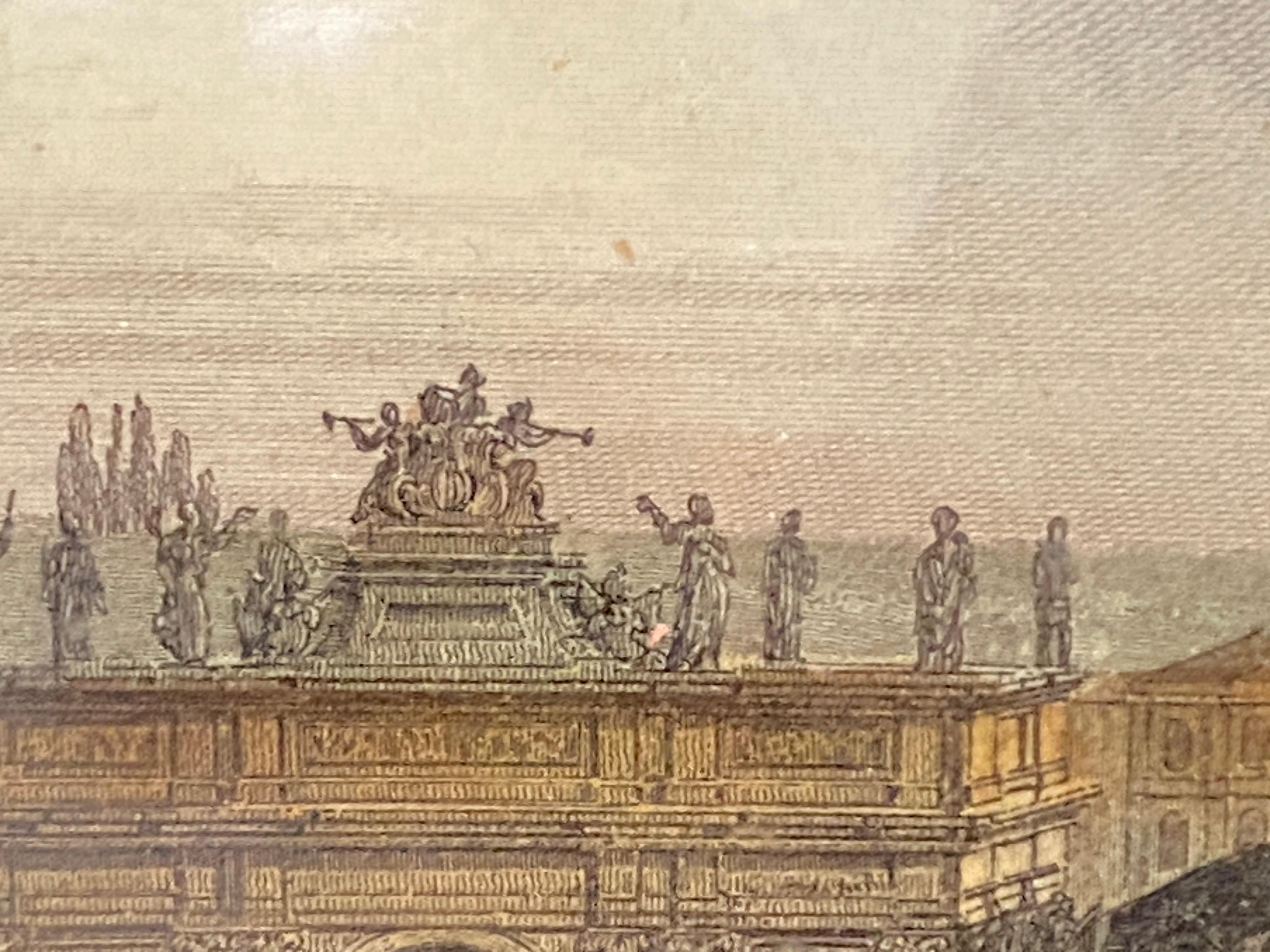 Gravur in Farbe, architektonischer Ort in Nancy mit Akzenten, Frankreich 18. Jahrhundert im Zustand „Gut“ im Angebot in Auribeau sur Siagne, FR