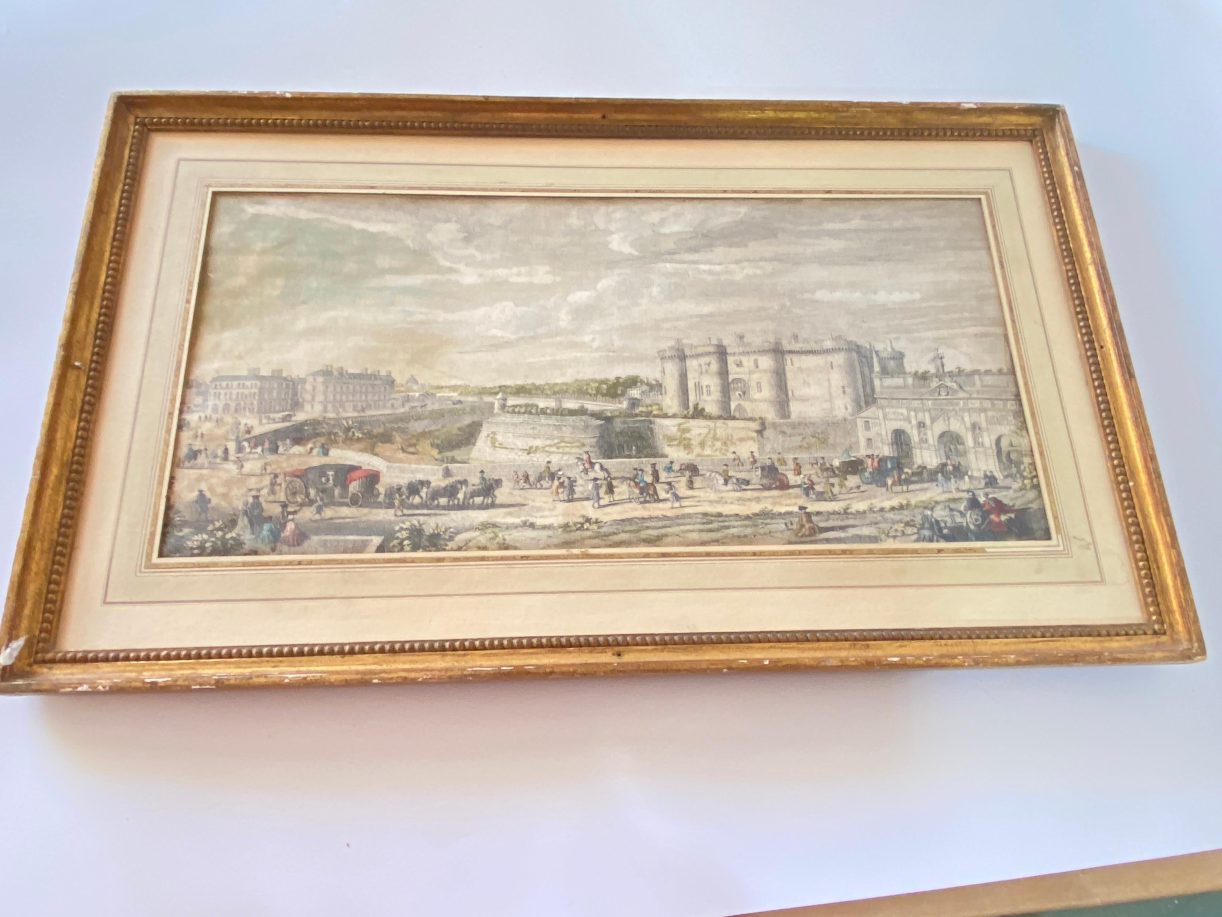 Engraving in color, Architectural place in Paris, with characters, France 18th For Sale 2