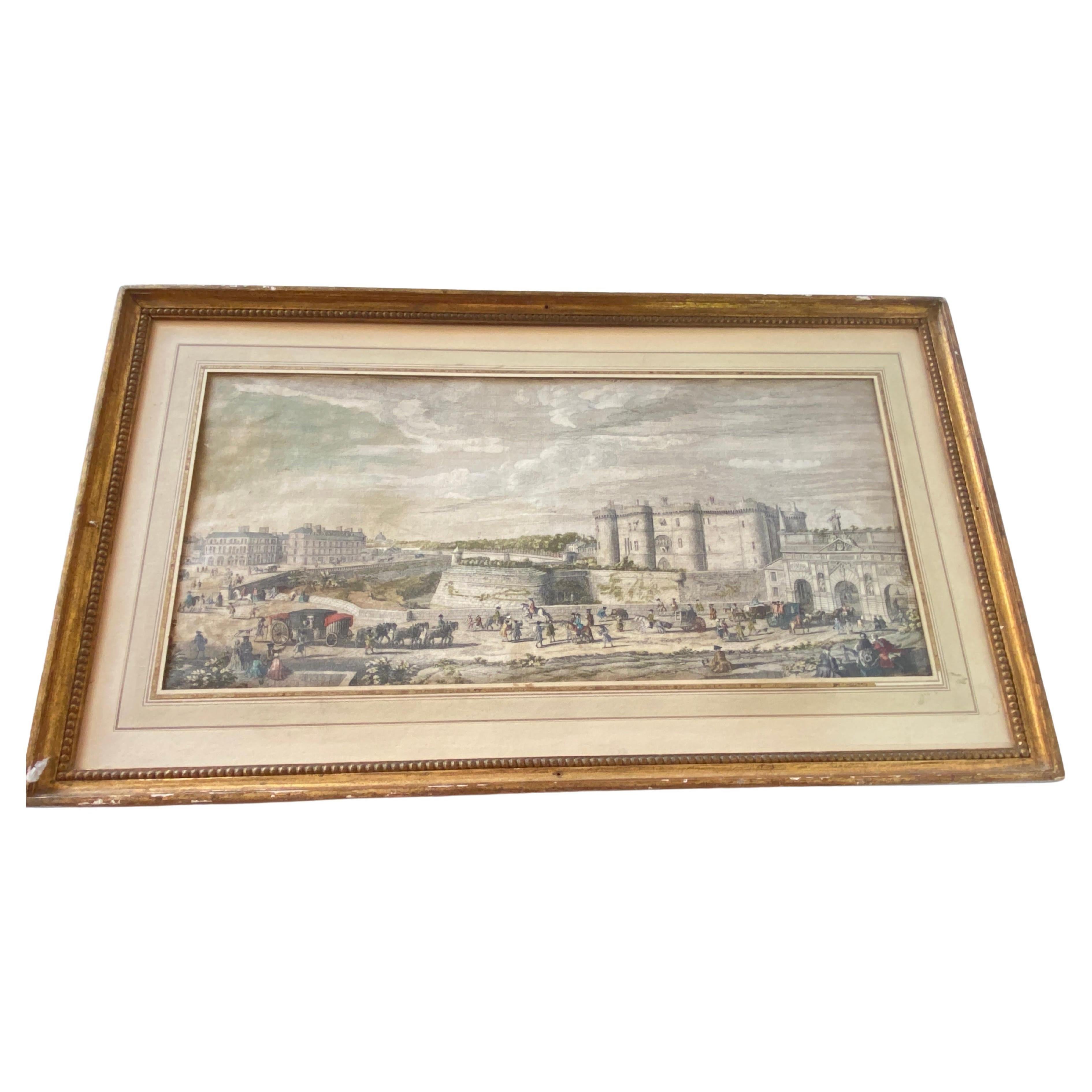This is an engraving, in colors. With a large frame in wood. Representing an architectural place in paris. It has been made in France in the 18th Century.
The engraving has no glass on it.