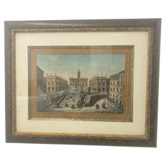 Engraving in color, Architectural place, with characters, italy 19th