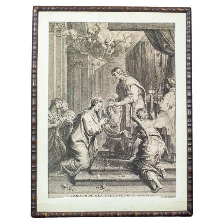 Gravure dans un cadre en bois avec scène religieuse - 18e siècle