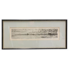 Gravure Paysage industriel Pont ferroviaire, Allemagne, fin du XIXe siècle